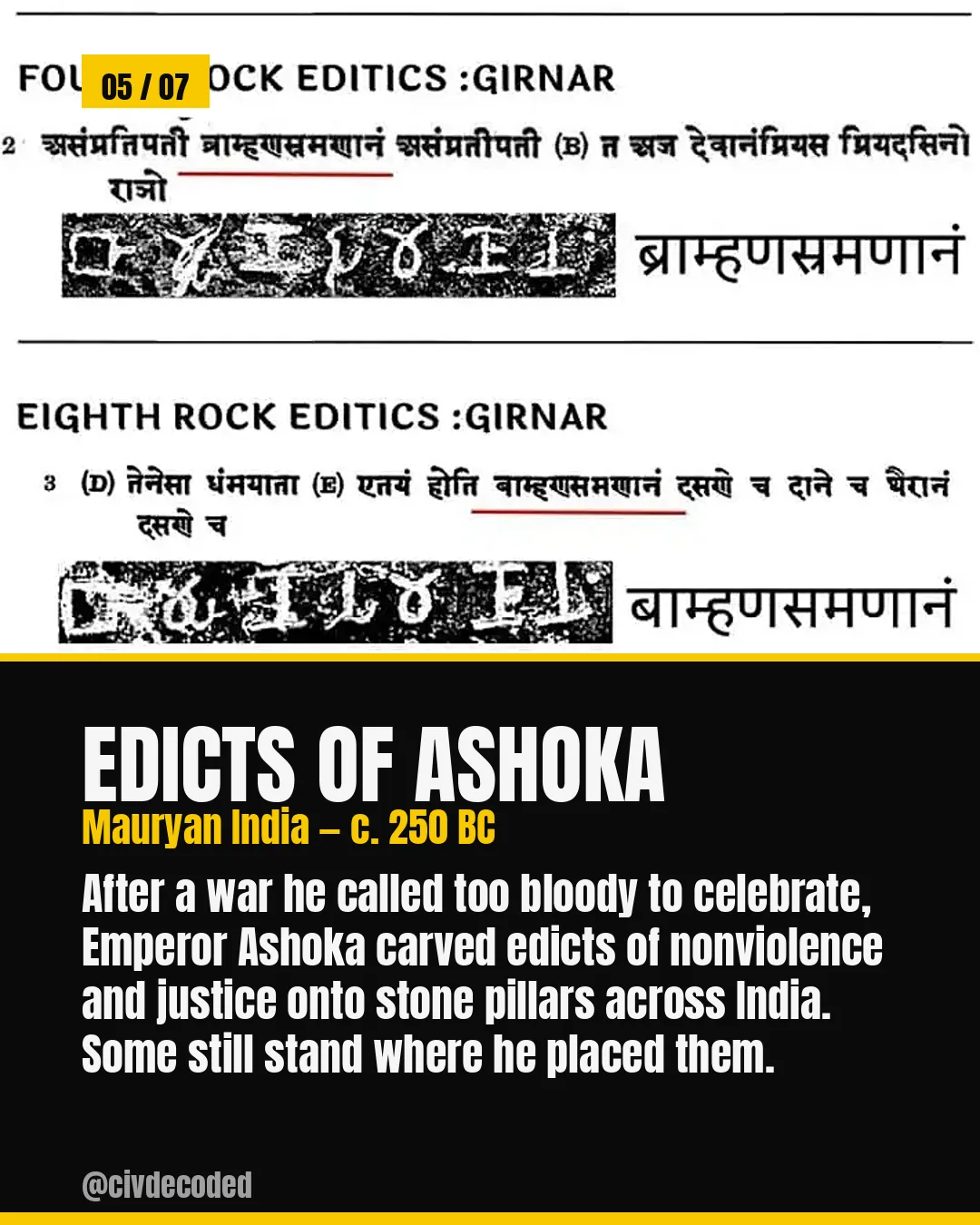 The Edicts of Ashoka — India, carved on pillars