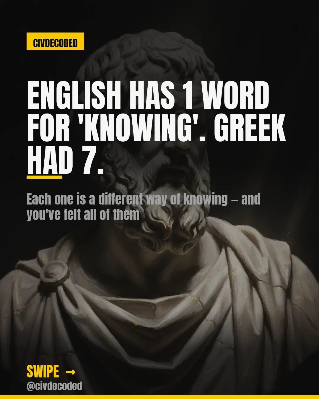 English has 1 word for 'knowing'. Greek had 7.