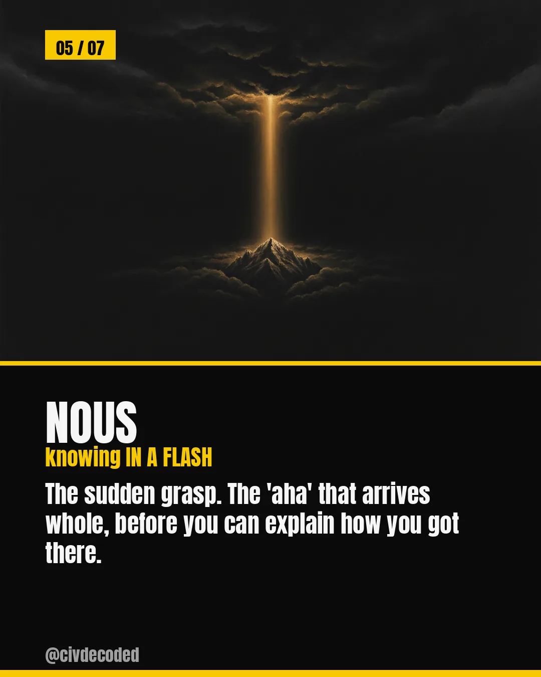 Nous — knowing IN A FLASH, the sudden 'aha' grasp
