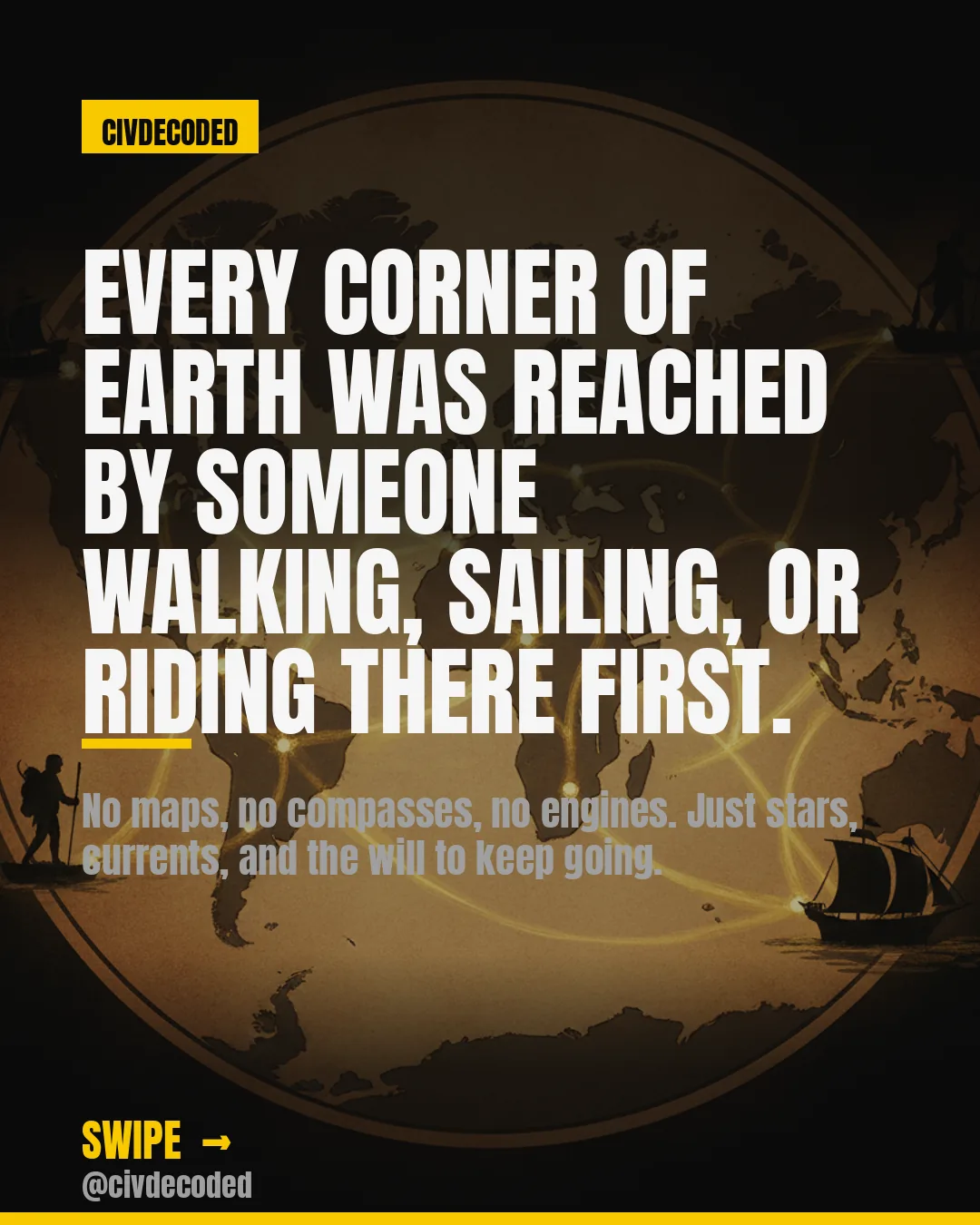 Every corner of Earth was reached by someone who walked, sailed, or rode there first.