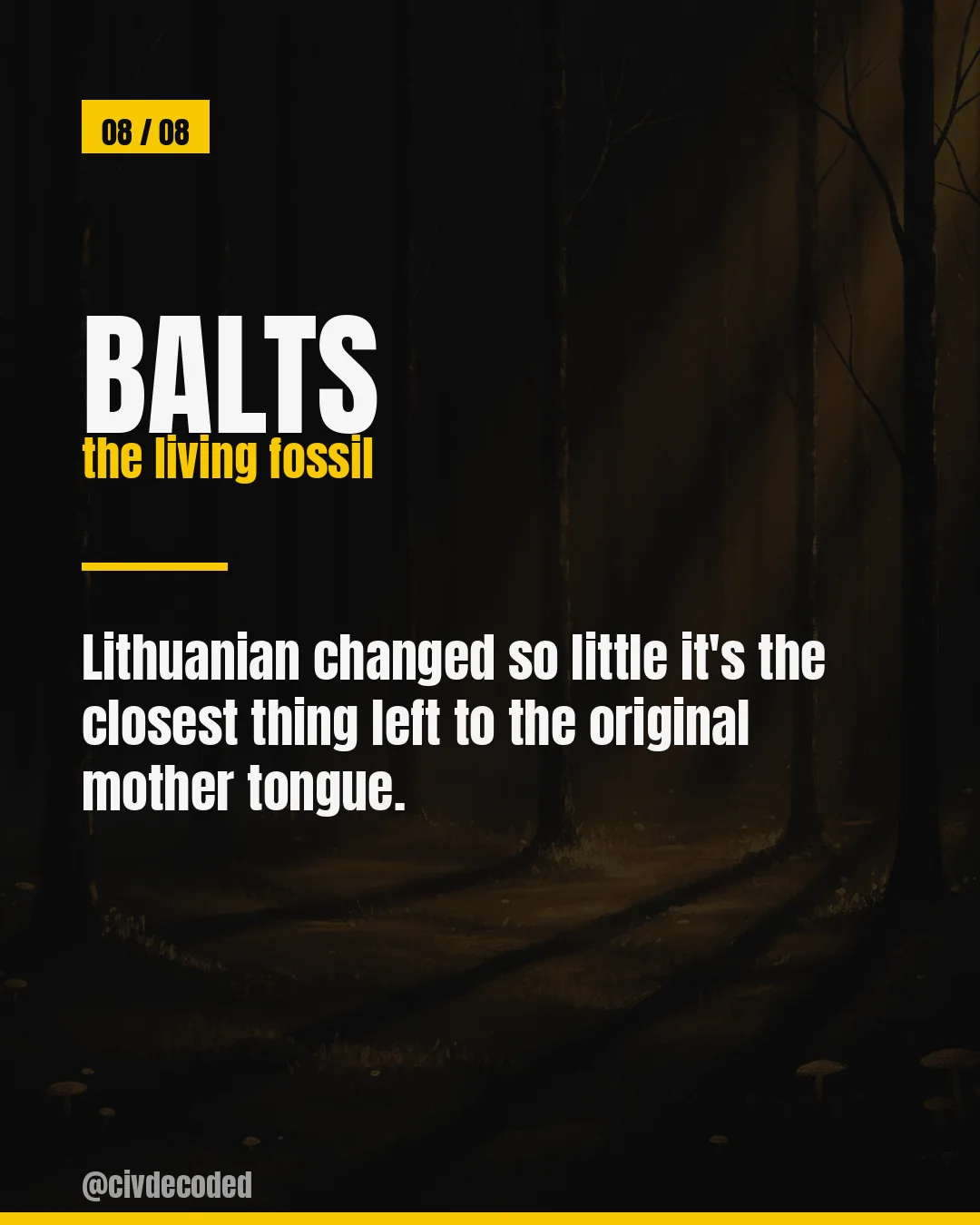 Balts (the living fossil) — Lithuanian changed so little it's the closest thing left to the original mother tongue