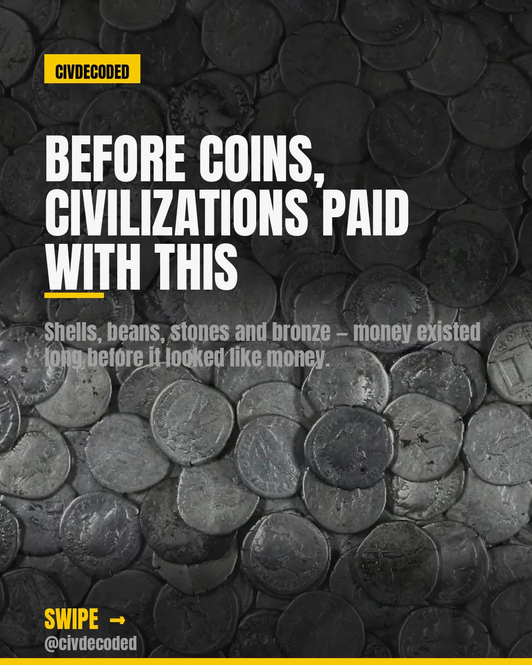 Before coins existed, civilizations paid with shells, beans, stones and bronze.