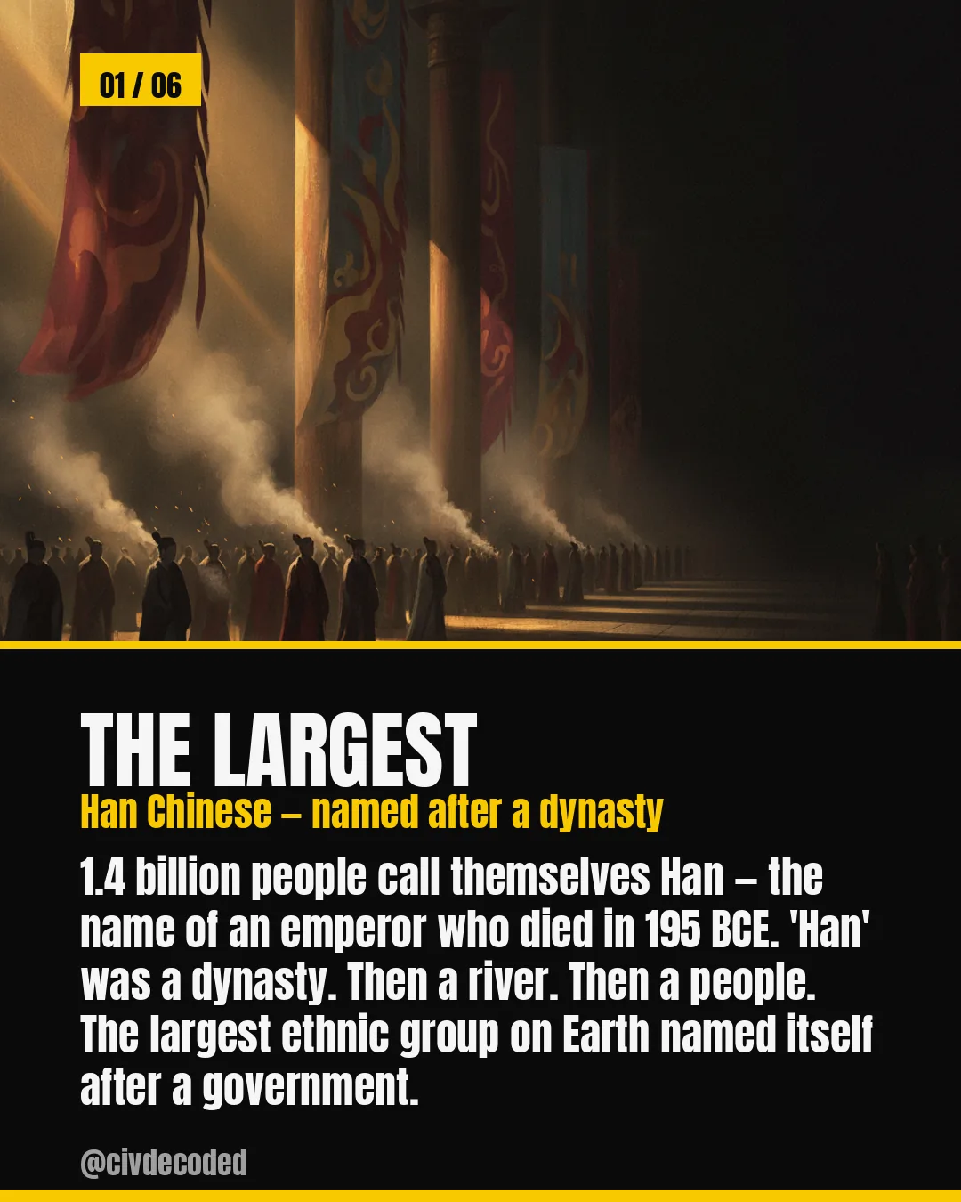 The Largest — 1.4 billion people call themselves Han Chinese, named after an emperor who died in 195 BCE.