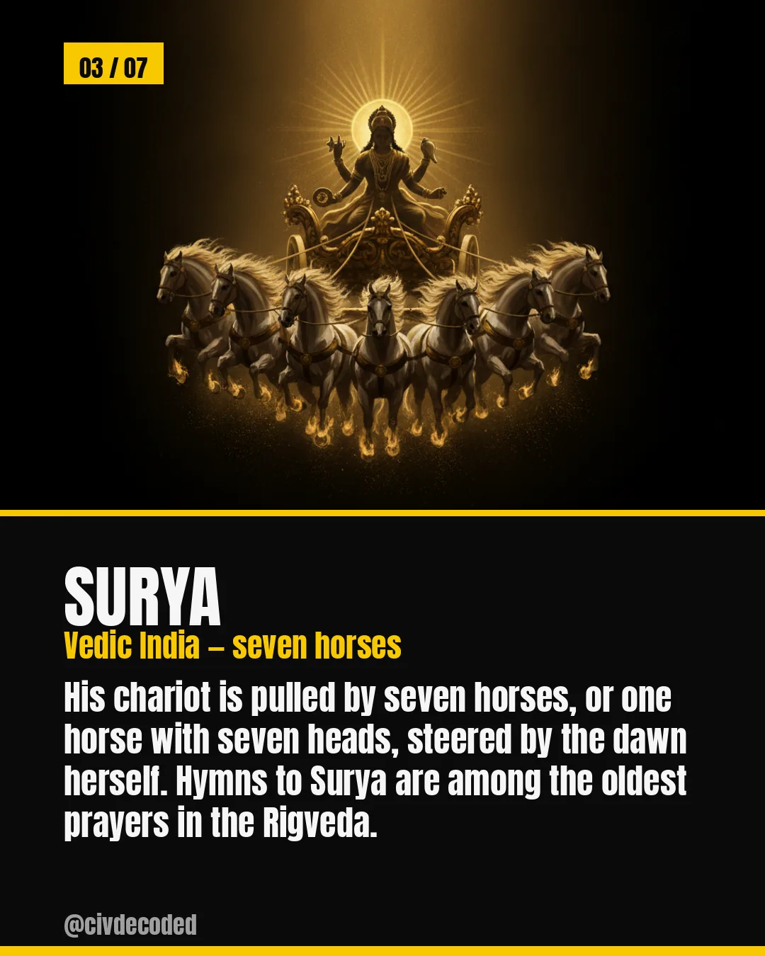 Surya — Vedic India's sun god, chariot pulled by seven horses