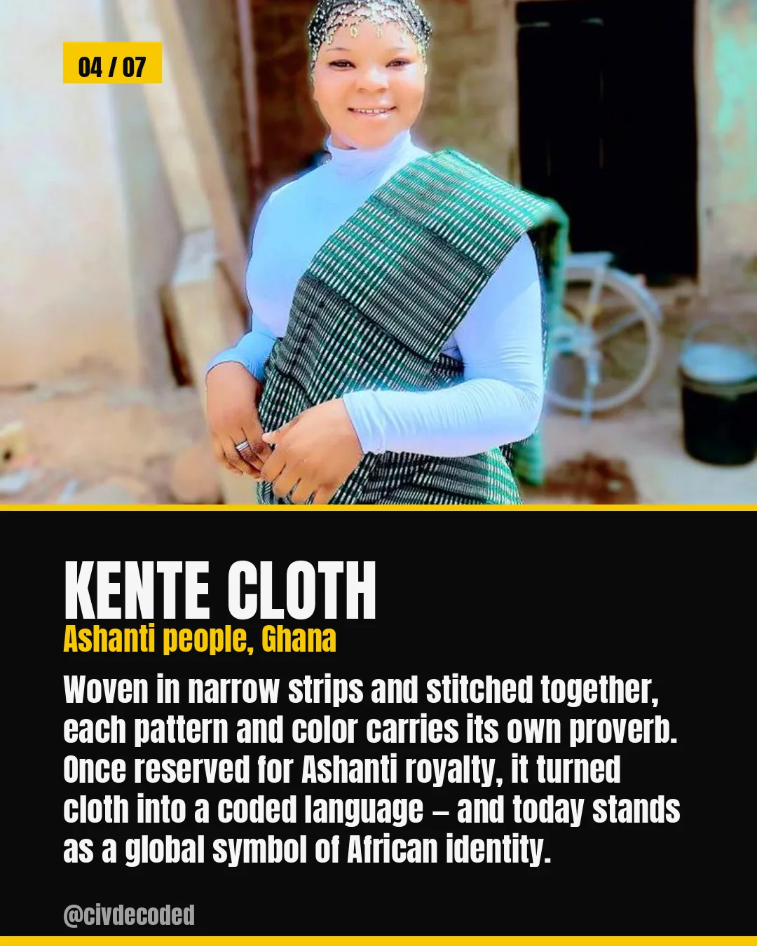Kente cloth — West Africa, woven with coded proverbs