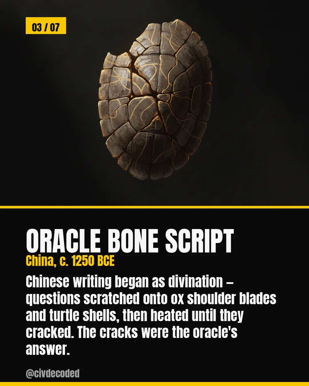Oracle bone script — Chinese writing born from divination, c. 1250 BCE